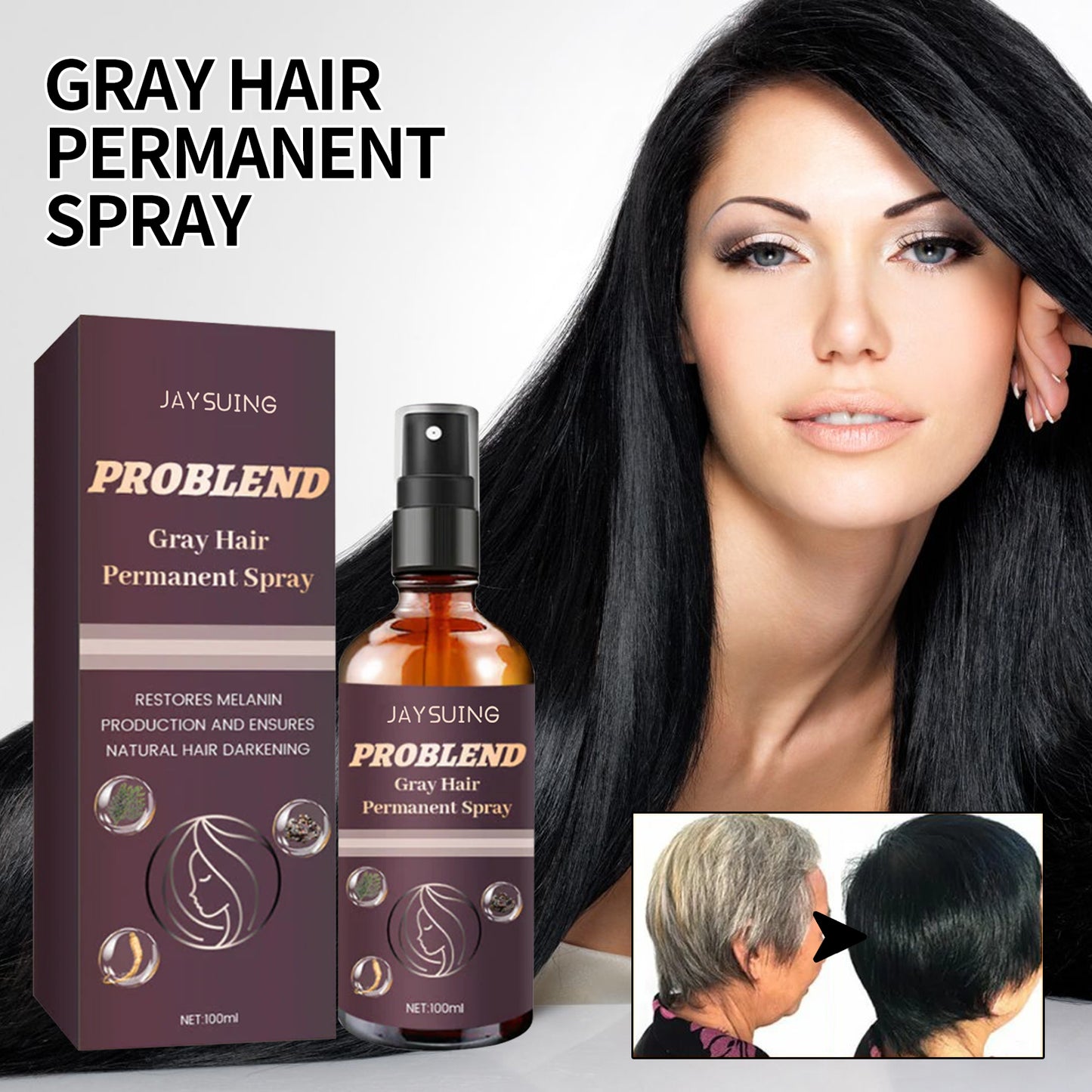 Jaysuing Black Hair Spray, Nourishes Black Hair And Covers White Hair Soft Natural Glossy Hair Spray