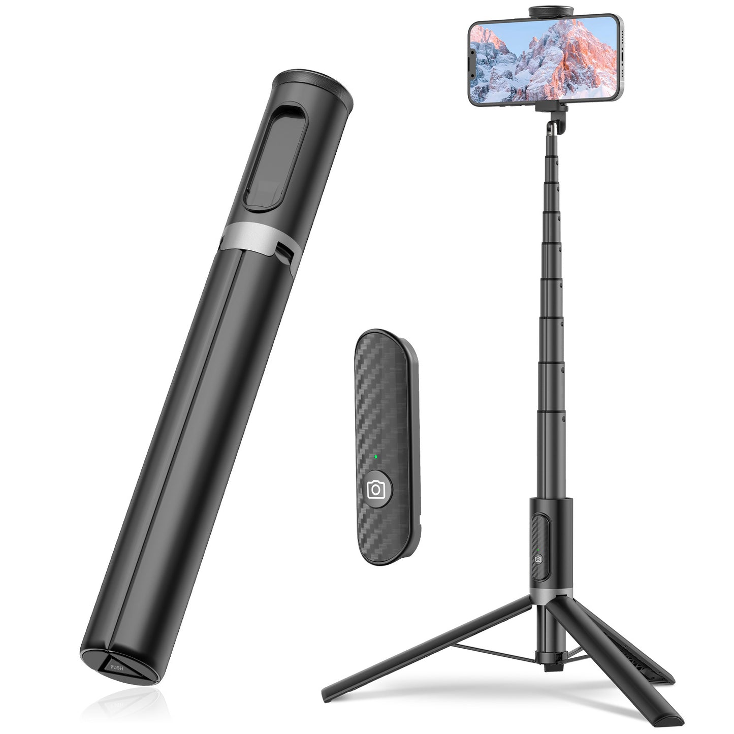 New 150cm Long Selfie Stick Tripod Carbon Fiber Plastic Detachable Remote Control AB202 Max Phone Compatibility Rotatable