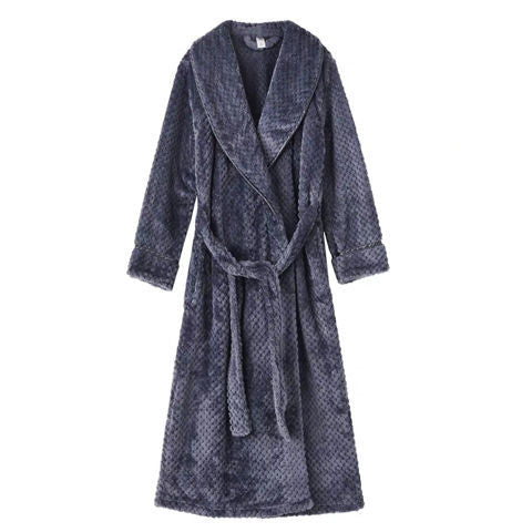 Autumn and winter extended thick couple bathrobe flannel waist cinched nightgown women's long sleepwear men's home clothes