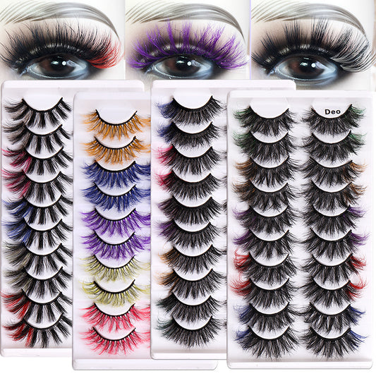 10 Pairs Of Color Mink Hair Fried Multilayer Thick Cross False Eyelashes 8D FLUFFY