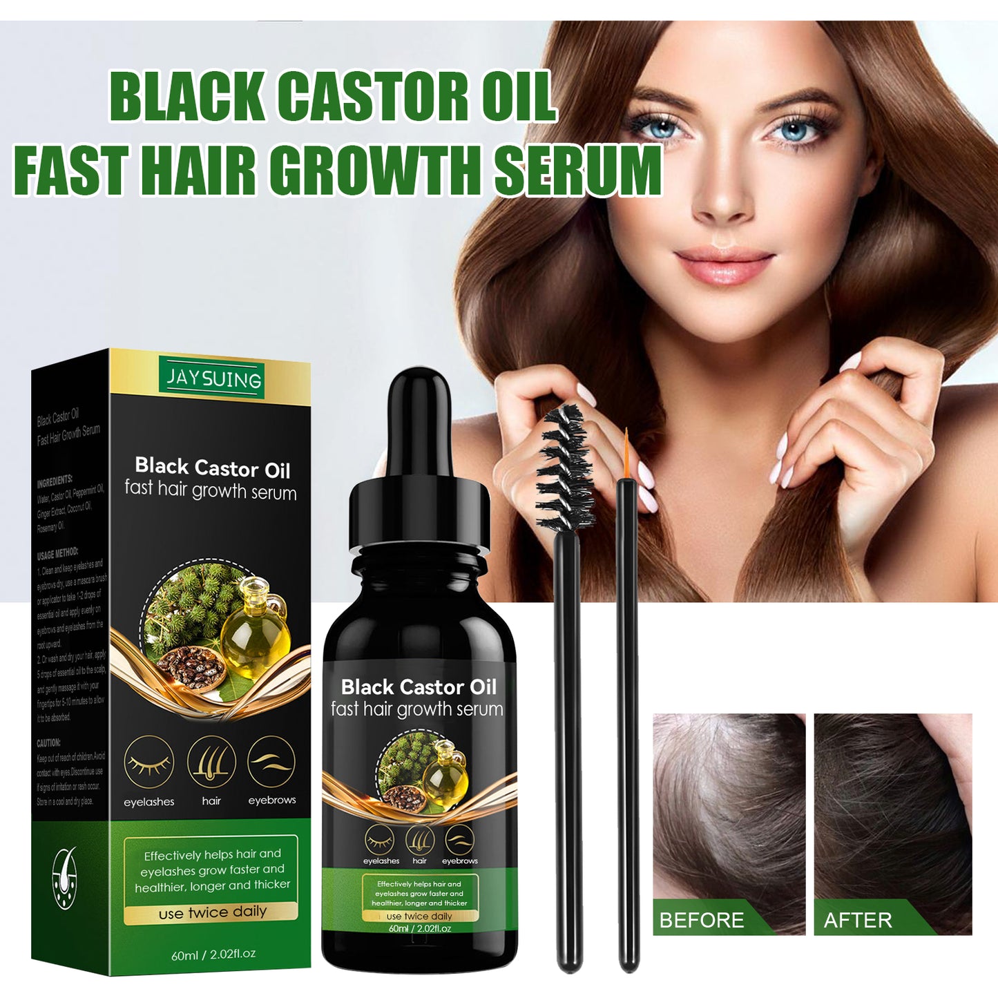 Jaysuing Castor Oil Hair Enhancing Serum, Nourishes Strengthens Thickens Hair And Prevents Hair Loss Hair Care Serum