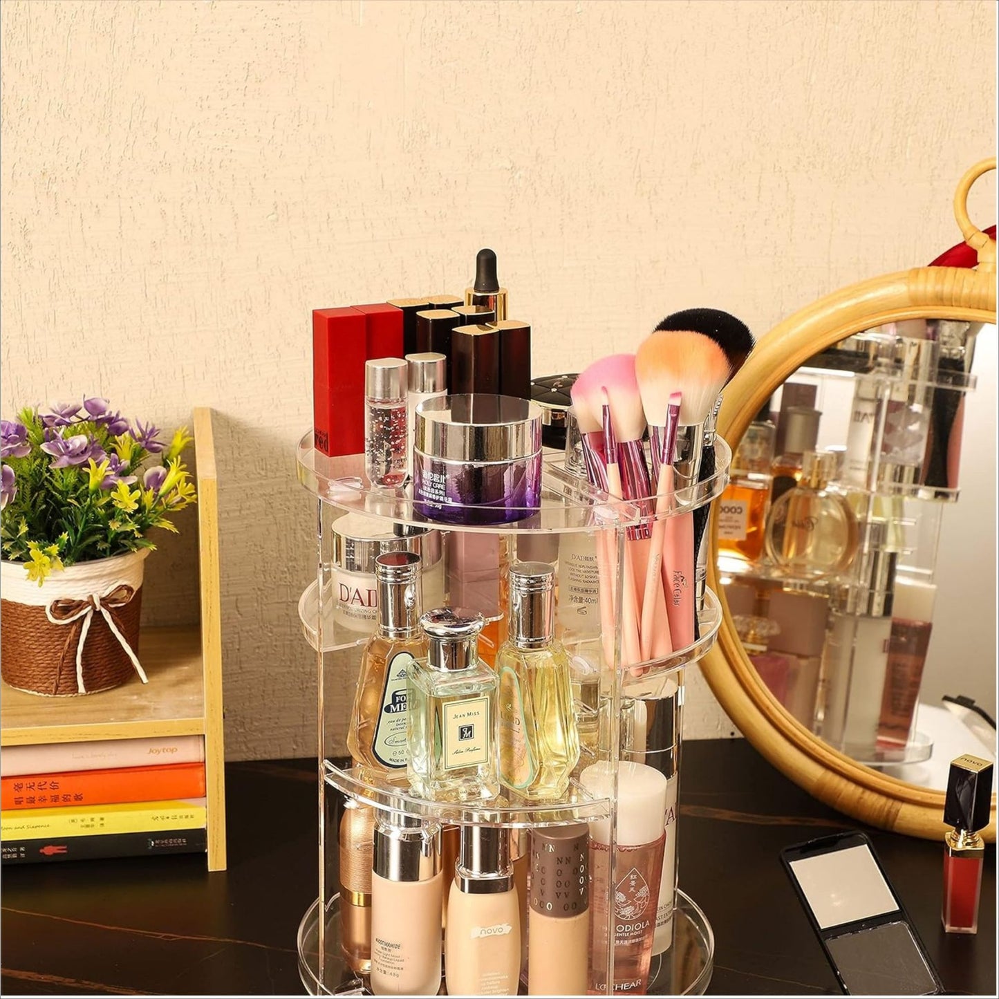 Rotating cosmetic storage box transparent desktop display rack makeup brush skincare product storage rack