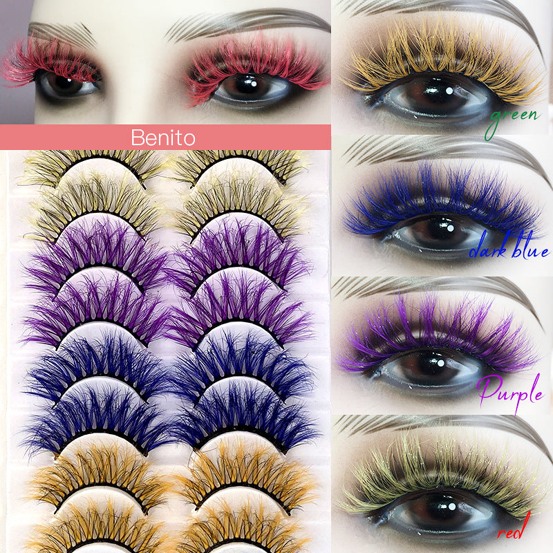 10 Pairs Of Color Mink Hair Fried Multilayer Thick Cross False Eyelashes 8D FLUFFY