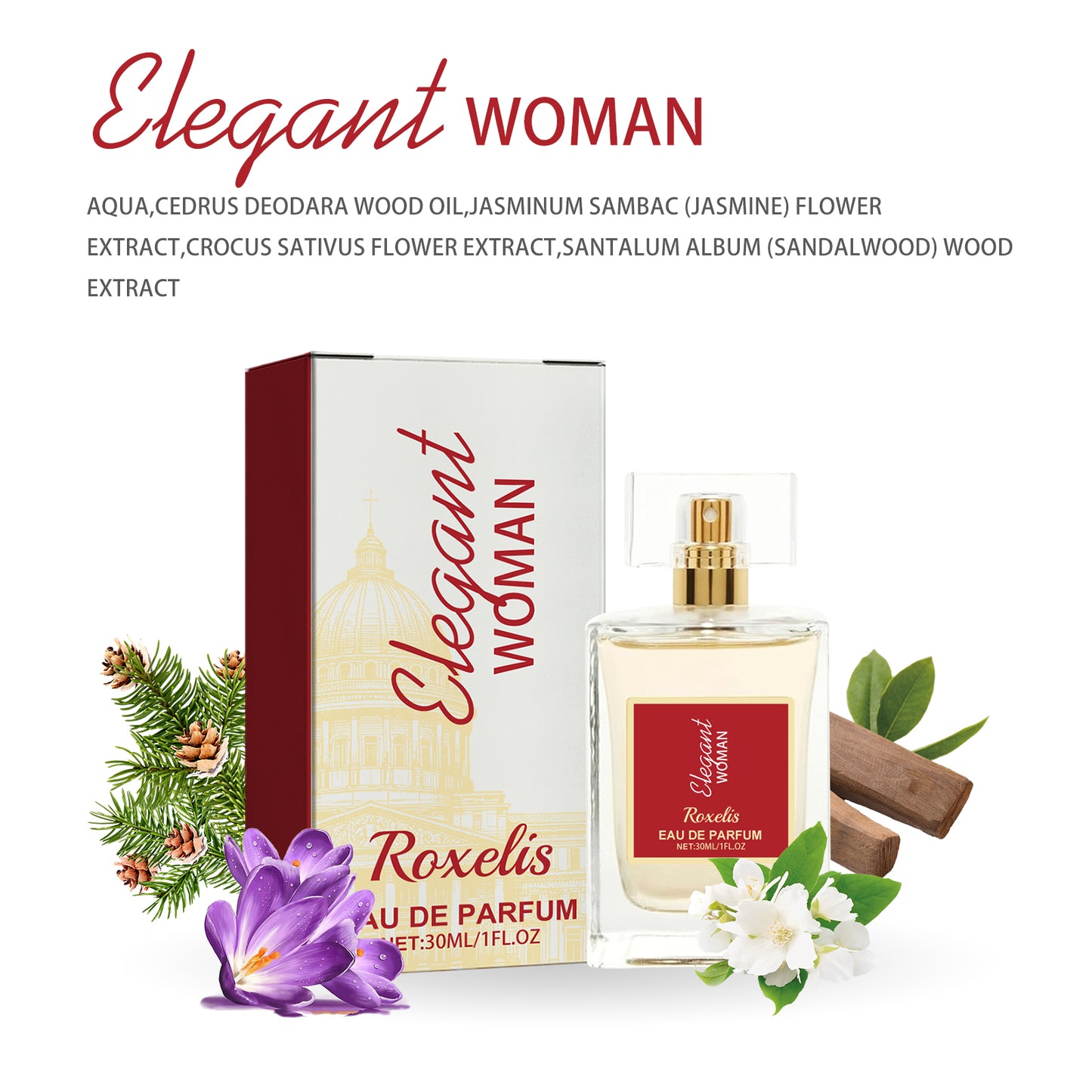 Roxelis Elegant Woman Eau De Parfum, Natural Fresh Niche Light Elegant Flower Fruit Fragrance Wrist Behind Ear Lasting Fragrance Dating Atmosphere Perfume