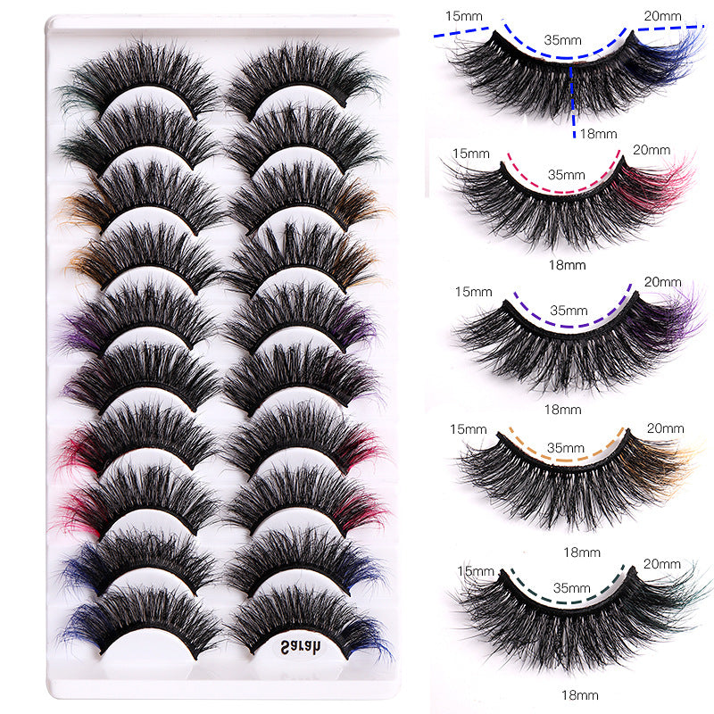 10 Pairs Of Color Mink Hair Fried Multilayer Thick Cross False Eyelashes 8D FLUFFY