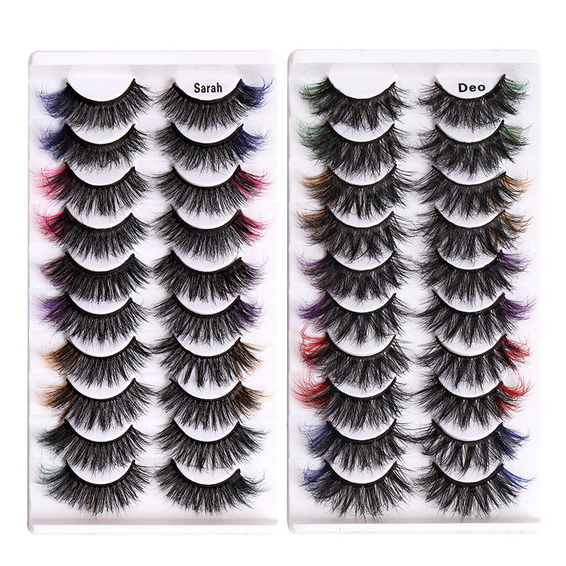 10 Pairs Of Color Mink Hair Fried Multilayer Thick Cross False Eyelashes 8D FLUFFY