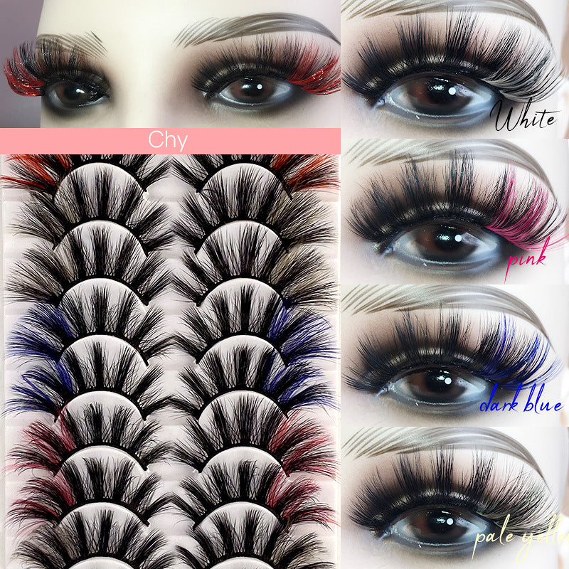 10 Pairs Of Color Mink Hair Fried Multilayer Thick Cross False Eyelashes 8D FLUFFY