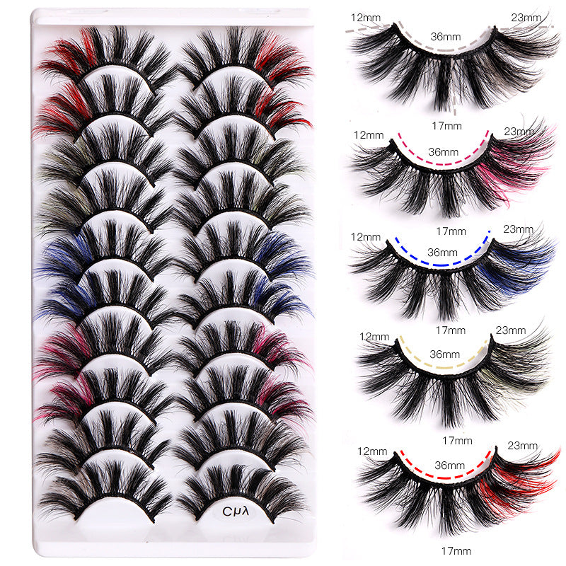 10 Pairs Of Color Mink Hair Fried Multilayer Thick Cross False Eyelashes 8D FLUFFY