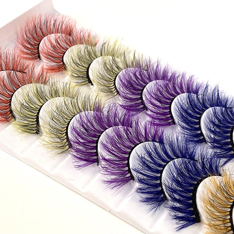 10 Pairs Of Color Mink Hair Fried Multilayer Thick Cross False Eyelashes 8D FLUFFY